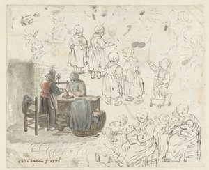Sketches of Gold Weigher and Children by Christina Chalon
