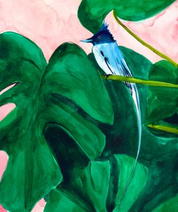Tropical Bird Monstera Leaf by Christine Lindstrom