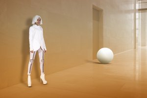 Futuristic Woman Hallway