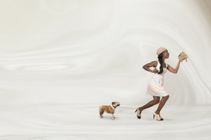 Whimsical Woman and Dog