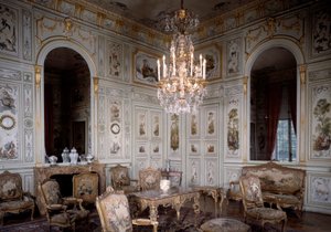View of the Large Living Room of the Chateau de Champs sur Marne. Decorated by Christophe Huet by Christophe Huet