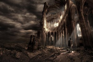 Man in Ruined Cathedral by Christophe Kiciak