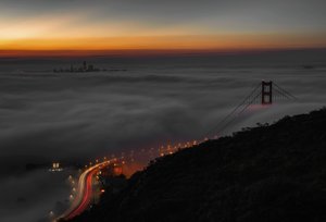 Golden Gate Bridge Foggy Night by Chuanxu Ren