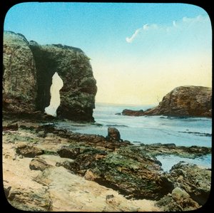 Rock arch at Perran Beach, Cornwall, late 19th or early 20th century