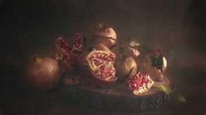 Dark Pomegranate Still Life by Cicek Kiral