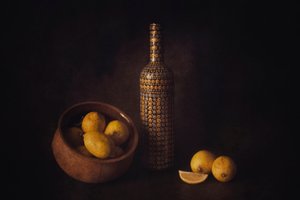 Dramatic Citrus Still Life by Cicek Kiral
