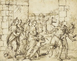 The Lupercalian Festival in Rome: Cupid and Personifications of Fertility Encounter the Luperci Dressed as Dogs and Goats by Circle of Adam Elsheimer