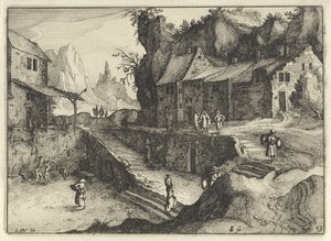 Mountain Village with Houses and Stairs (Hollandse landschappen / Amaeniores Aliquot Regiunculae)