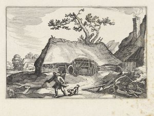Barking dog at a farm by Claes Jansz. Visscher (II)