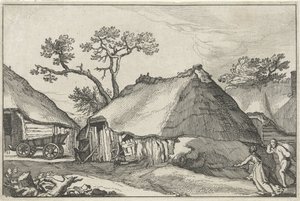 Farm and a Wagon in a Yard