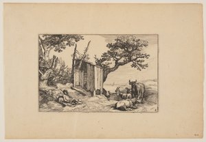 Dilapidated Barn with Herd and Cattle, from Landscapes