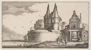 Bastion and Town-Gate on a River, from Landscapes (Pleasant Landscapes) by Claes Jansz. Visscher II