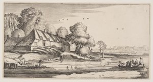 Duck-Shooting From a Row-Boat Near a Farm, from Landscapes (Pleasant Landscapes) by Claes Jansz. Visscher II