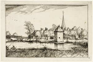 Pond and a Village, plate fifteen after Pictures of Farms, Country Houses and Rustic Villages