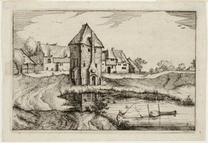The Pond, plate nine after Pictures of Farms, Country Houses and Rustic Villages (Praediorum villarum et rusticarum casularum icones)