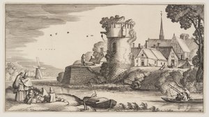 Watch-Tower by a River, from Landscapes (Playsante Lantschappen)