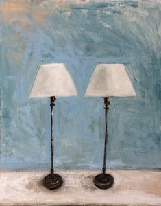 Two Lamps Blue Wall