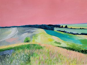 Dreamy Pink Sky Landscape by Claire Whitehead
