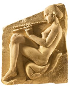 An aulos player. Altar of Aphrodite, so-called Ludovisi Throne, Left-hand panel