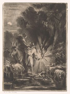 Nocturnal Landscape with Shepherd and Shepherdess by a Stream by Claude Henri Watelet