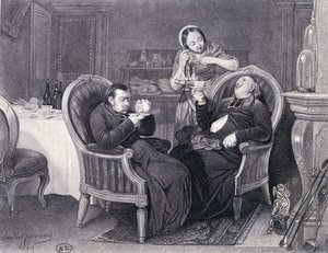 Afterdinner: Two Priests Take Coffee and Digestive, Served by Their Maid by Claude Jacquand