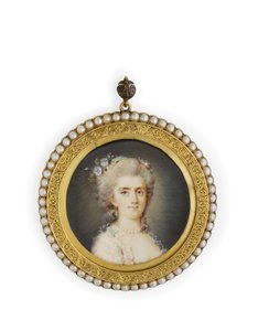 Comtesse Diane de Polignac in White Dress with Flowers and Green Ribbon