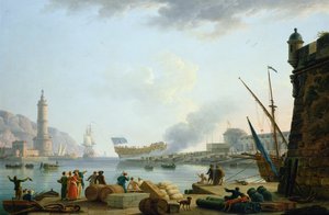 The Launch of the Warship at the Mouth of a Port