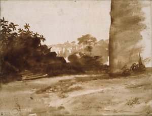 View of Shrubbery with a Wall on the right, c1640