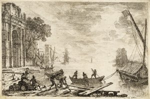 Harbour Scene With Rising Sun by Claude Lorrain