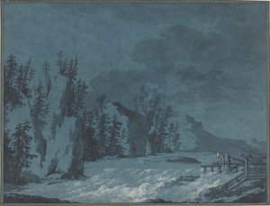 River Rapids by Wooded Cliffs by Claude Louis Chatelet
