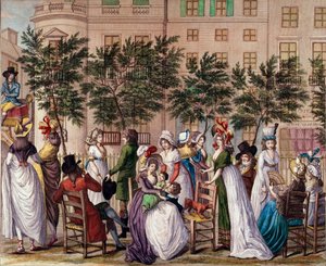 Fashion under the management board: “Le petit Coblenz”, the promenade Boulevard des Italians in Paris (lithograph) by Claude Louis Desrais