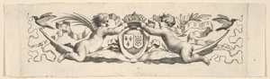 Headband: Two Infants with the Arms of France and Navarre by Claude Mellan