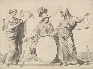Minerva Flanked by Peace and Justice by Claude Mellan