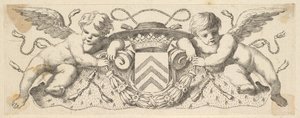 Two Cherubs with the Arms of Cardinal Richelieu by Claude Mellan