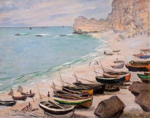 Boats on the beach at Etretat by Claude Monet