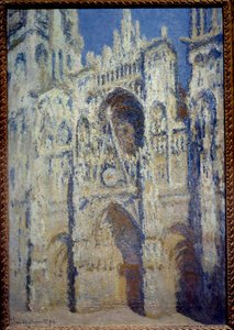 The west portal of Rouen Cathedral and Saint-Romain Tower. Full Sunlight. Harmony blue and gold