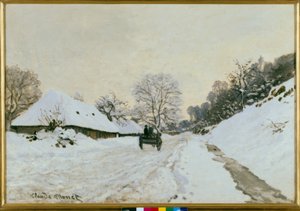 The Cart. Road Under the Snow in Honfleur by Claude Monet