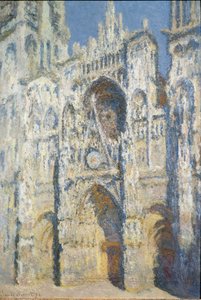 Rouen Cathedral, the portal and the tower Saint Romain, full sun effect, blue harmony and gold