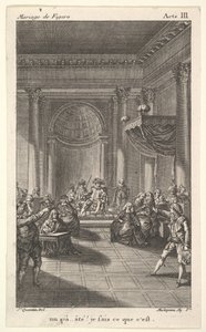 A Man Seated in a Chair on a Stepped Platform Holds an Audience by Claude Nicolas Malapeau