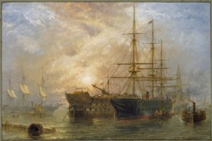 Her Majesty’s Troop-Ships Receiving Stores in Portsmouth Harbor by Claude T. Stanfield Moore