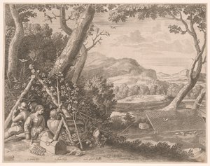 The Bird Catchers, Plate 7 from Pastorales by Claudine Bouzonnet Stella