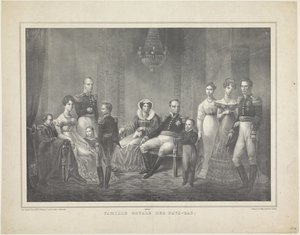 Family Portrait of William I Frederick, King of the Netherlands, Wilhelmina of Prussia, Their Sons with Wives, Their Daughter and Four Grandchildren by Claudio Linati