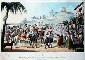 Wedding procession in the Cagliari region of Italy, engraved by Bezard 1825