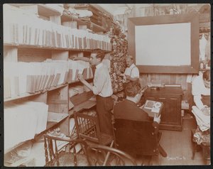 Small Screening Room at the Empire Film Co with Four Men Working, New York