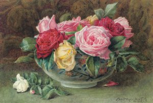 Still Life with a Bowl of Pink, Yellow and Red Roses, 1883 by Constance Lawson