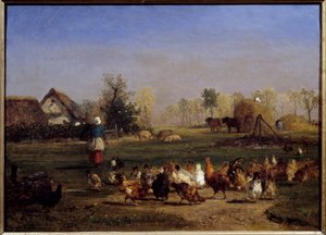 The Provender of Hens by Constant Emile Troyon
