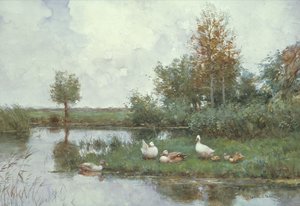 Ducks in a River Landscape by Constant Artz