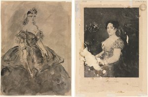 At the Ball (recto); The Woman with the Fan, after Goya (verso) by Constantin Guys