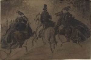 Cavalier and Two Ladies on Horseback by Constantin Guys