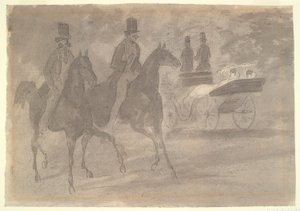 Horse-Drawn Carriages Riding in a Park